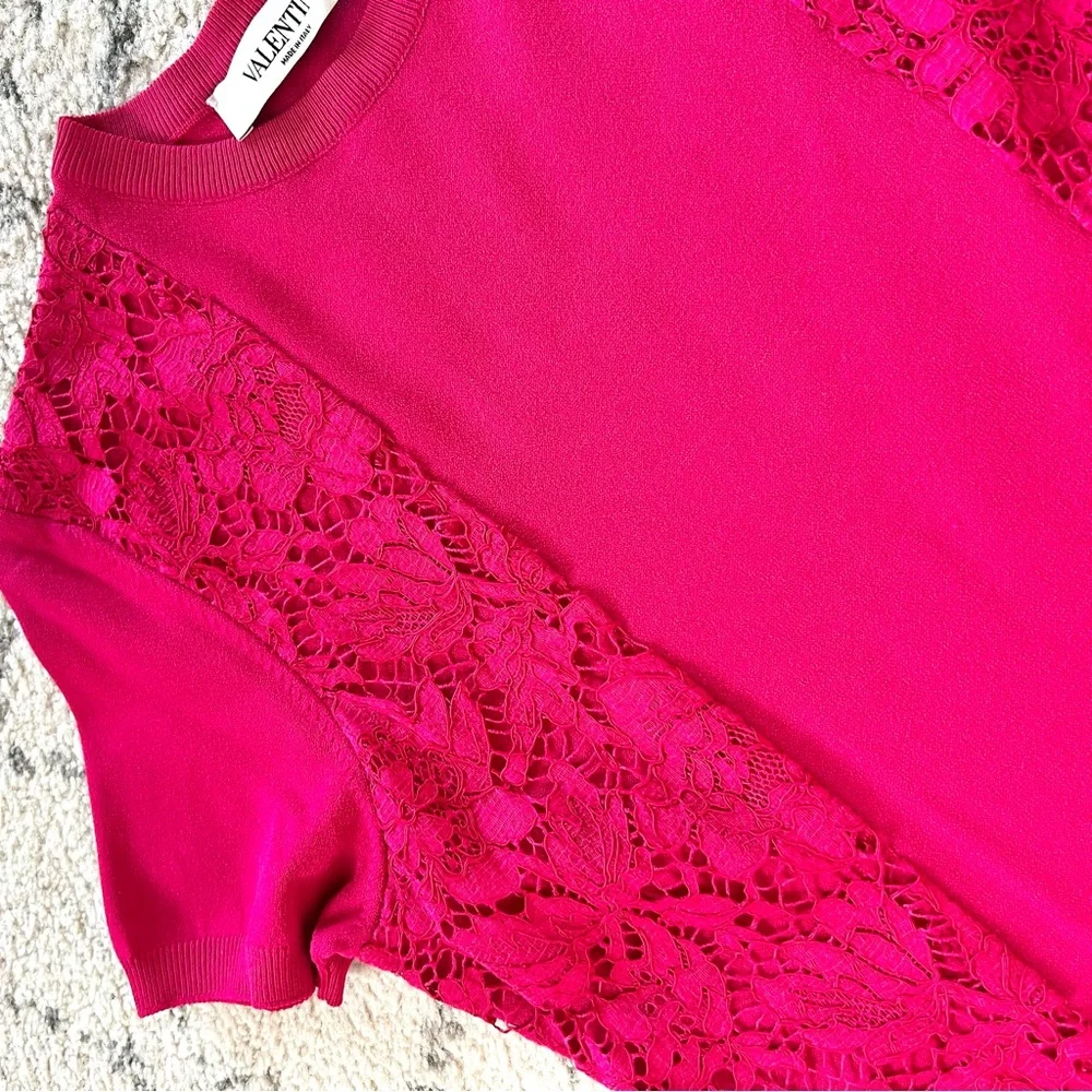 Valentino Brand New Pink Fuchsia Lace Panel Knit Stretch Dress - Picture 4 of 8